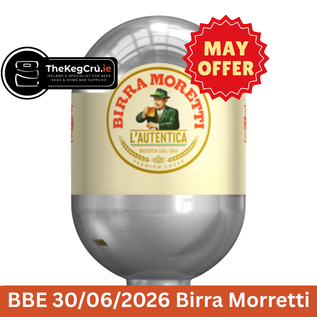 Birra Moretti L'Autentica - Blade Keg - Lager - 4.6% ABV - 8L - TheKegCru.ie