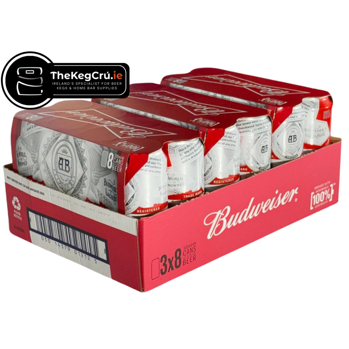 Budweiser – American Lager / Light Lager - 4.3% ABV – Slab (24 Cans) (8 Cans x 3) - TheKegCru.ie