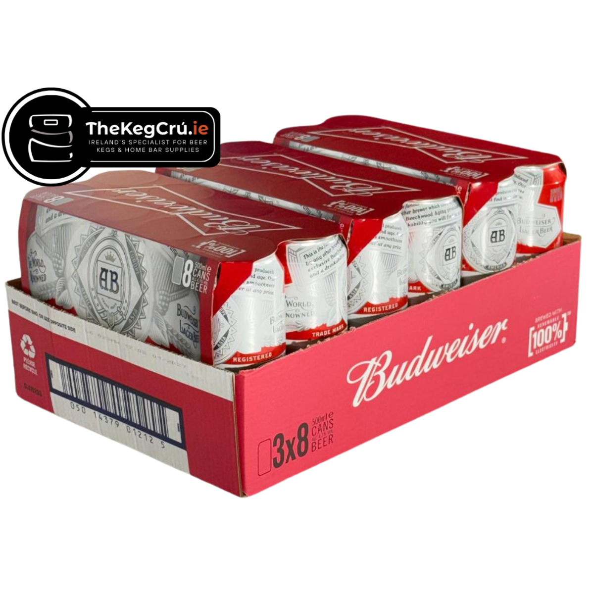 Budweiser – American Lager / Light Lager - 4.3% ABV – Slab (24 Cans) (8 Cans x 3) - TheKegCru.ie