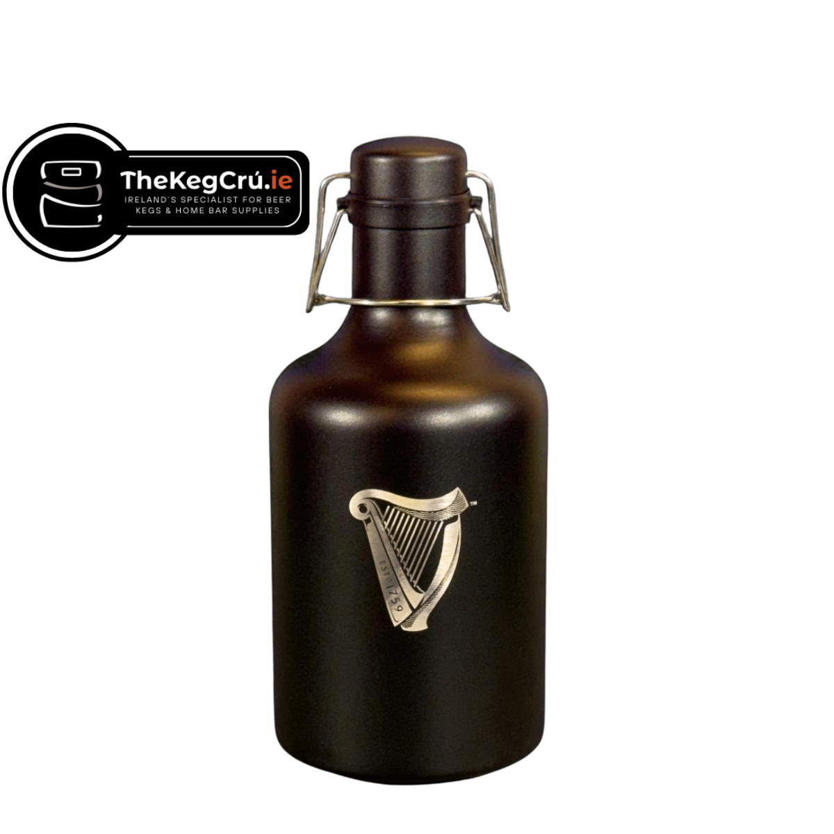 Swing Top Growler - Guinness Etched Powder Coated Black - 2L - TheKegCru.ie