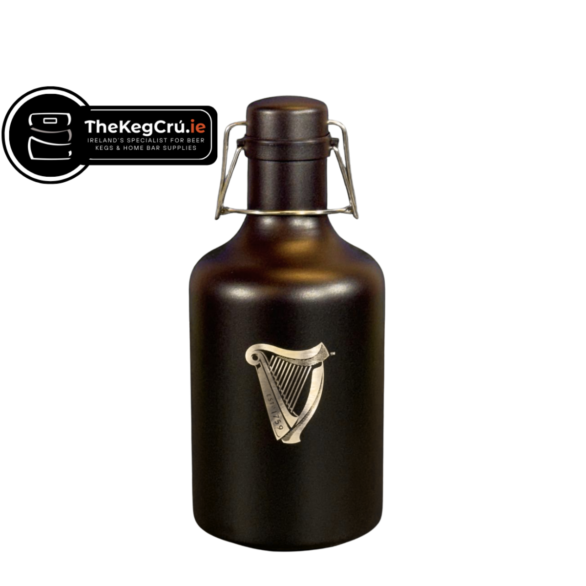 Swing Top Growler - Guinness Etched Powder Coated Black - 2L - TheKegCru.ie