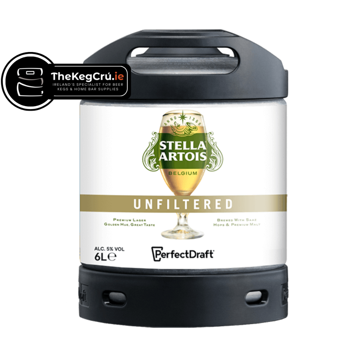 Stella Artois Unfiltered PerfectDraft Keg – Lager – 5% ABV - 6L PerfectDraft Keg - TheKegCru.ie