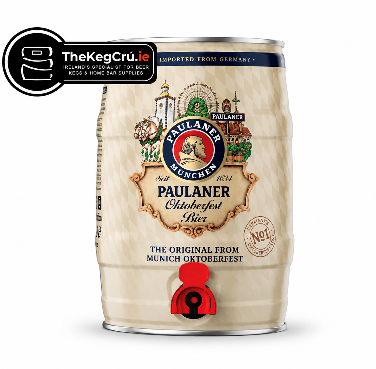 Paulaner Oktoberfest Festbier 6% ABV 5L Keg on white background - TheKegCru.ie